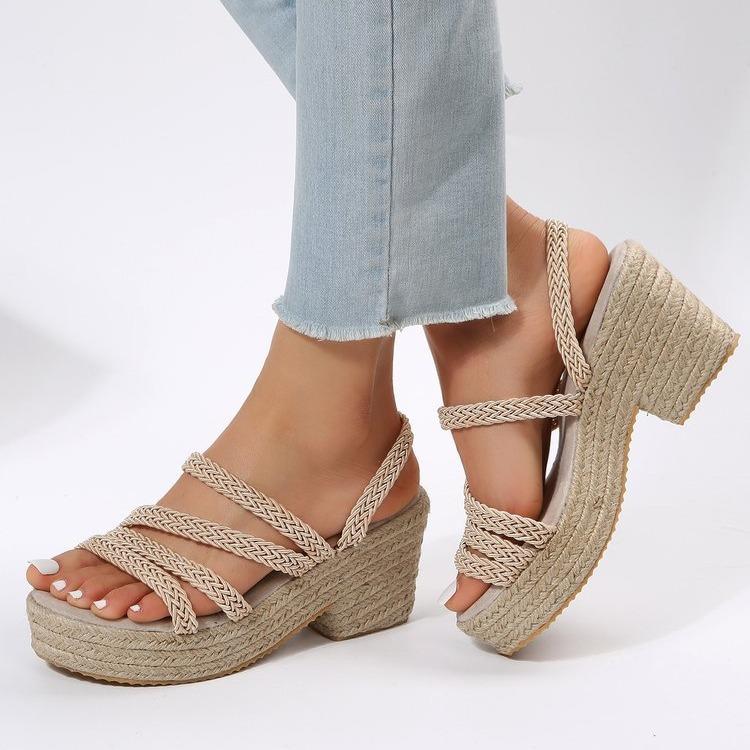 Summer New Woven Hemp Rope Women's Shoes Shoes Wedge Heel Platform Slippers