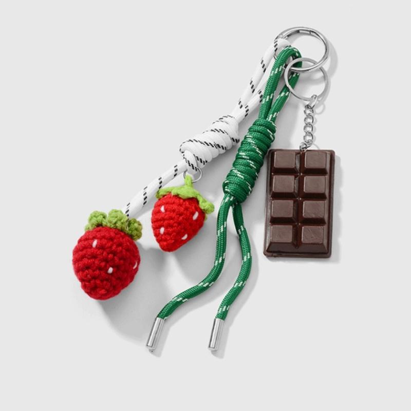 Handcrafted Yarn Keychain Simulated Fruit Pendant Keyring Multi Purpose Bag Phone Decoration Accessory For Purse Keys