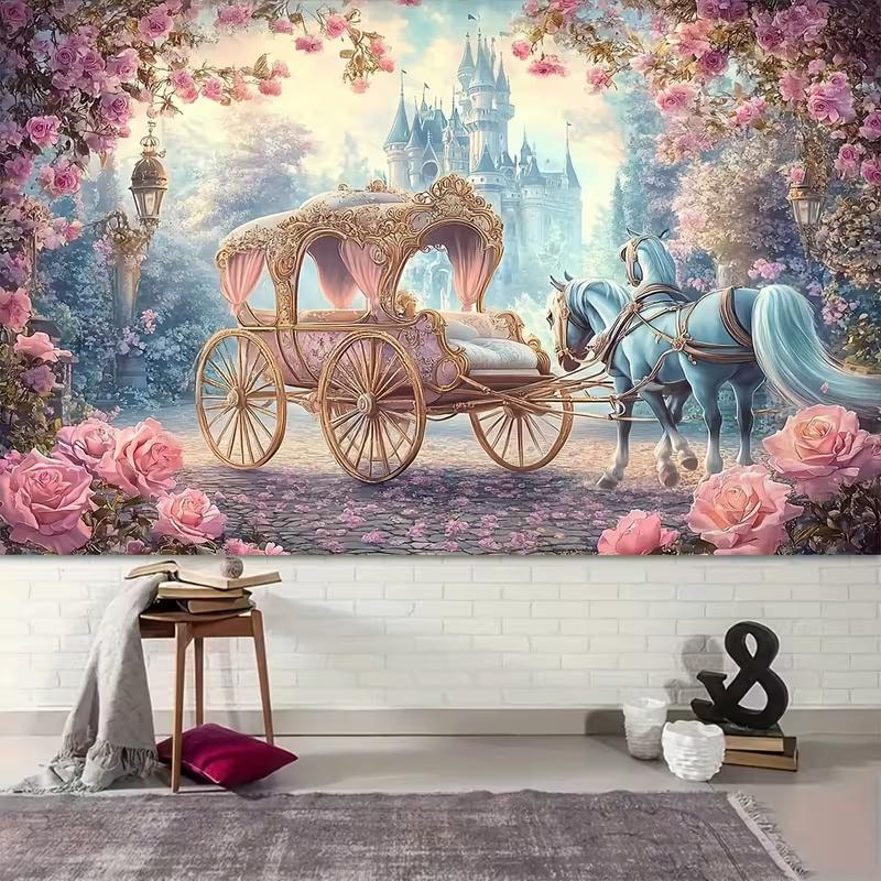 2D Pink Castle Backdrop Princess Party Photography Background