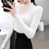 Frühling Herbst Slim Fit Gestrickte Pullover Frauen Lange Ärmeln Geraffte Stricken Tops Halb Hohen Kragen Stricken Pullover