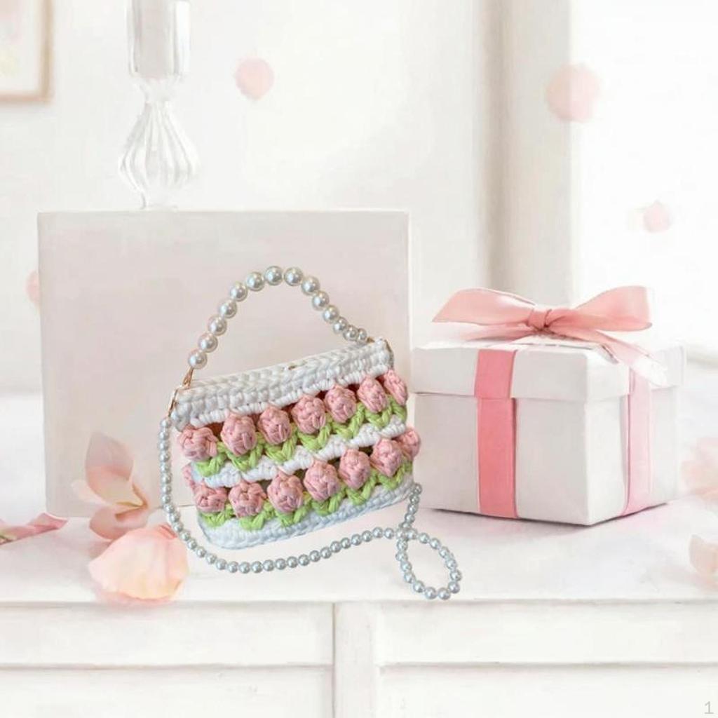 DIY Knitting Crochet Bag Kit Flower Hand Woven Handbag 7.09x2.76x5.12" Crossbody Girls Holiday