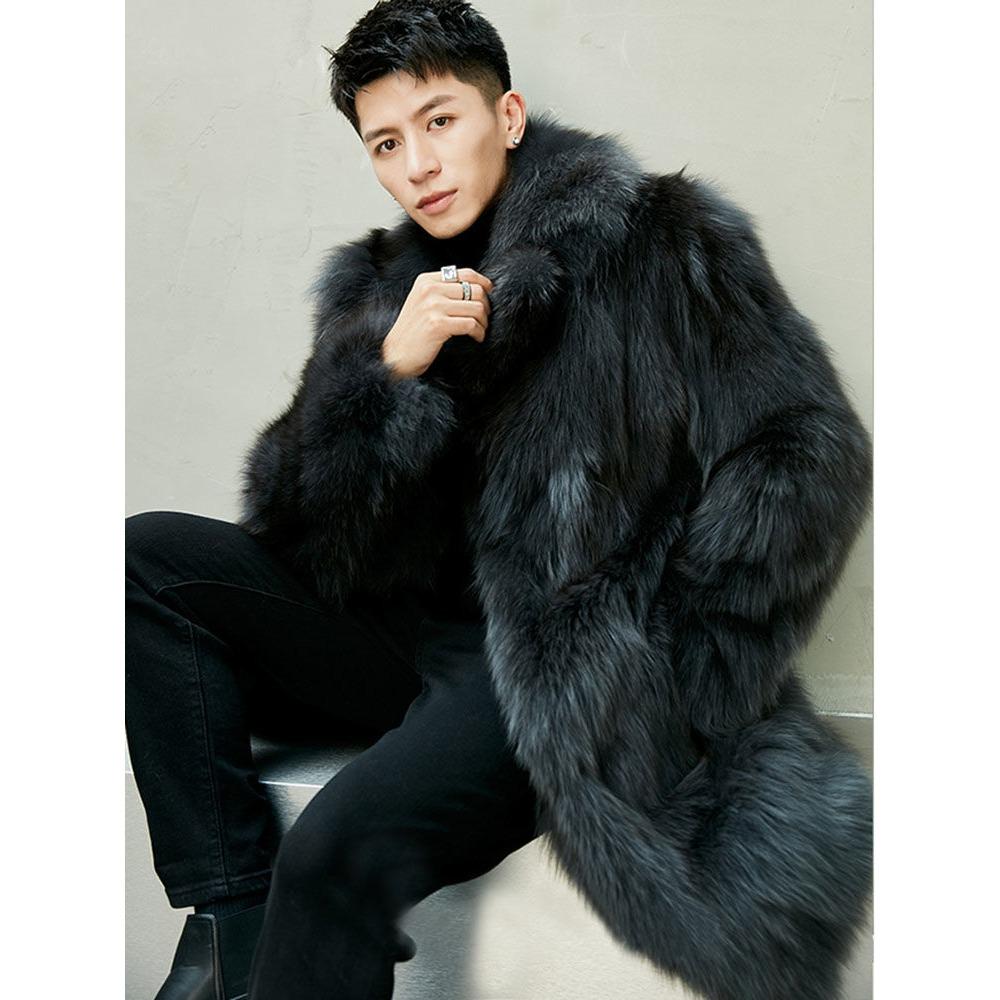 Autumn and Winter New Imitation Fox Fur Phantom Fox Men's Mid-length Coat Suit Collar Loose Men's Warm Jacket