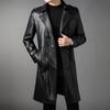 Męski długi skórzany płaszcz jesień i zima nowy aksamitny dwurzędowy biznesowy swobodny pasek skórzany płaszcz skórzana wiatrówka męska kurtka