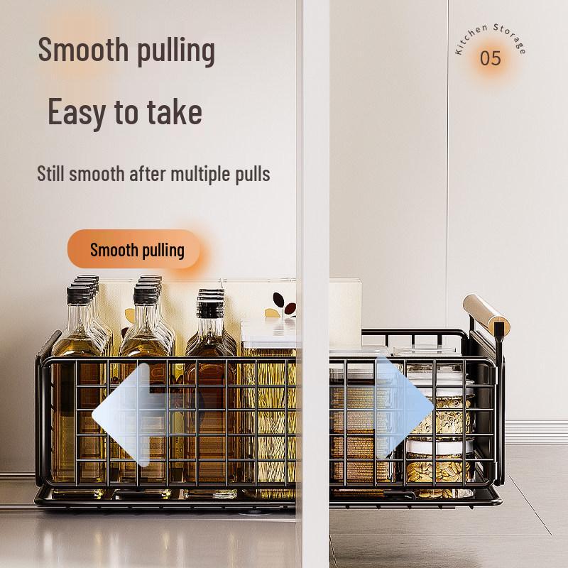 Foldable Kitchen Under-Sink Pull-Out Storage Rack for Seasoning and Tableware