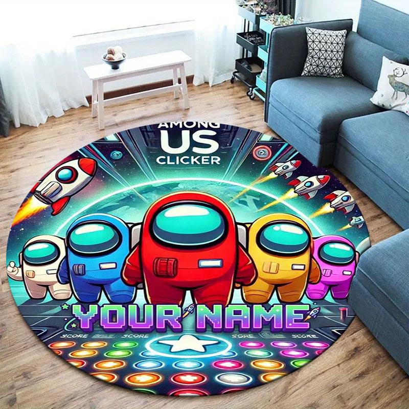 Among Us Custom Name Round Area Rug,Carpet Rug for Living Room Bedroom Sofa Playroom Decor,Non-slip Floor Mat