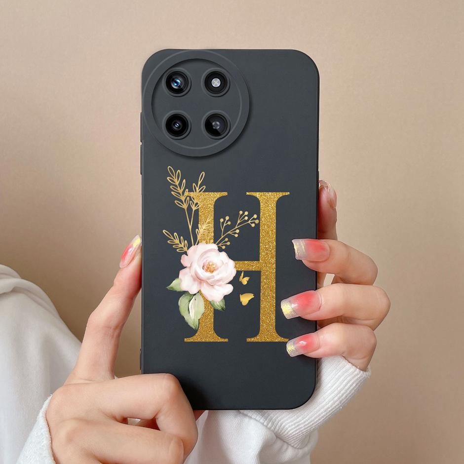 For OPPO Realme 11 4G Phone Case Cute Flower Letters Matte Liquid Silicone Back Cover For Realme11 4G Shockproof Ultrathin Shell