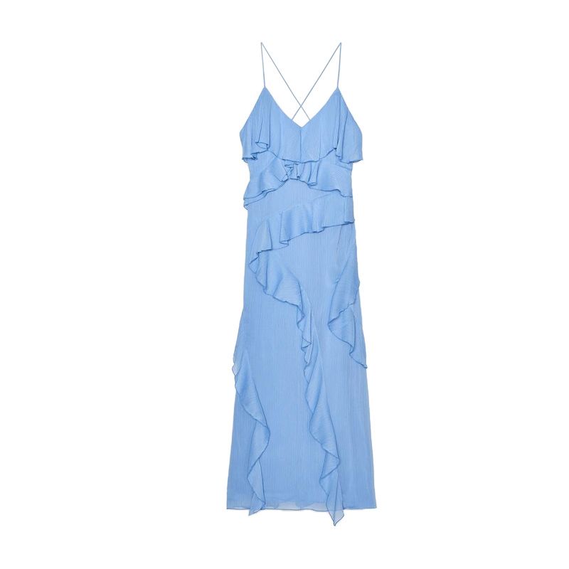 

Summer New Product Women s Clothes Seaside Vacation Style V Neck Sleeveless Elegant Laminated Decoration Long Dress 8779040 Medium Blue L