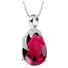 [VONSSY] Oval Pendant Gemstone Necklace - Crystal, Ruby, Teardrop, Birthstone, Emerald, Sapphire Necklace - 18K Platinum Gold Plated Chain, Silver