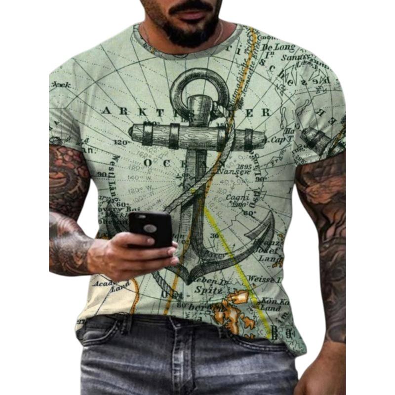 Men's Vintage T-Shirt Marine Adventure 3D Print Top Summer Fashion Casual Loose Tee New Streetwear Short Sleeved T-Shirt for Men