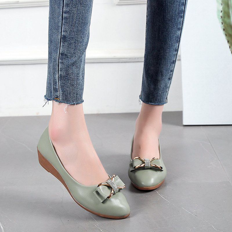 Fashion Woman Pumps with Bow Pointed Toe Wedge Heel Leather Casual Shoes for Women Vacation Chic and Elegant Comfortable On Promotion 39