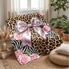 Pink Roses and Bow on Animal Print 1 Theme blanket Lightweight Warm Flannel Blanket Decorative Throw Blanket for Home Decoration
