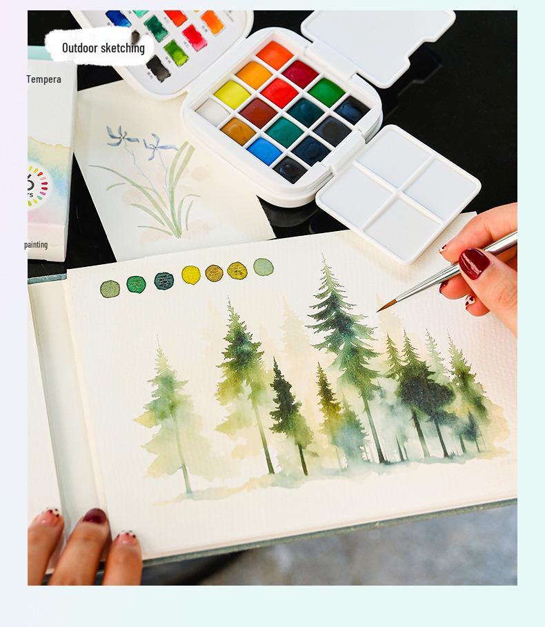 Blue Fruit Portable Watercolor Paint Set for Students - Refillable Travel Palette for Sketching