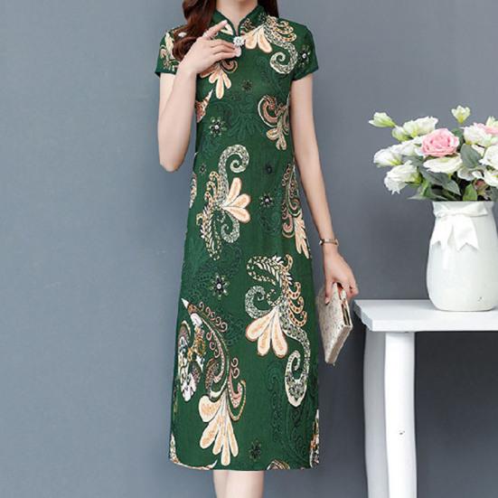 Lady Cheongsam Chinese Style Vintage Stand Collar High Split Summer Qipao for Stage Show
