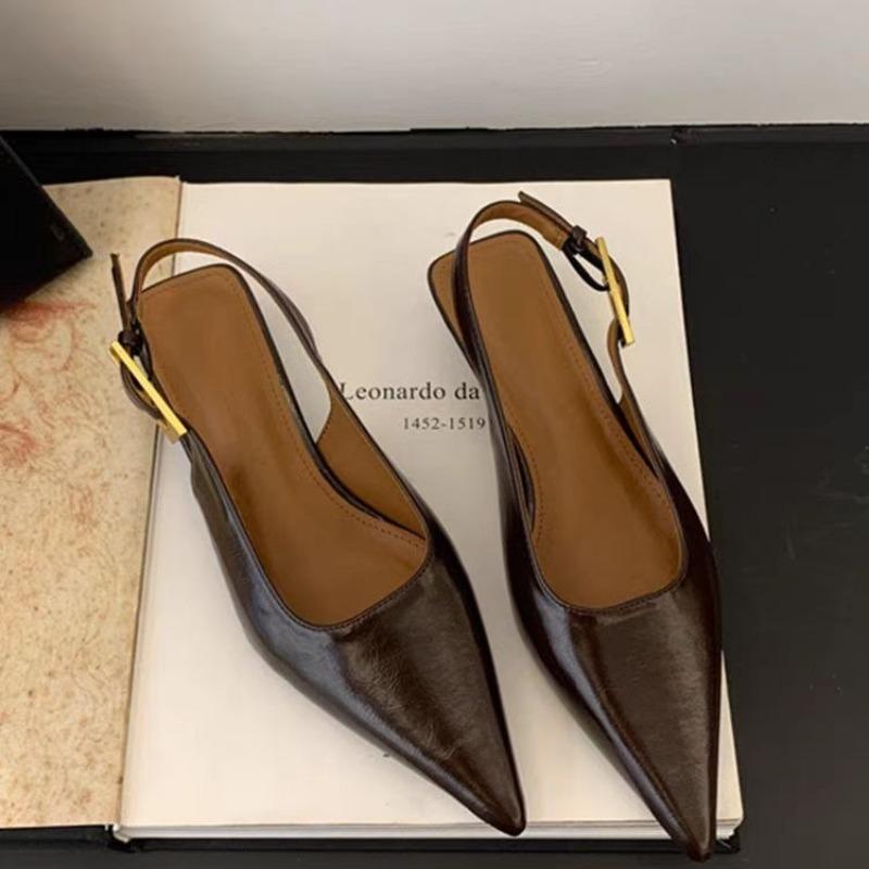 

Сексуальные босоножки на среднем каблуке с острым носком Женская обувь Слингбэк Летний тренд 2025 Платье Кожаные туфли-лодочки Новые Элегантные Вечерние Sandalias Mujer 39 кофейный