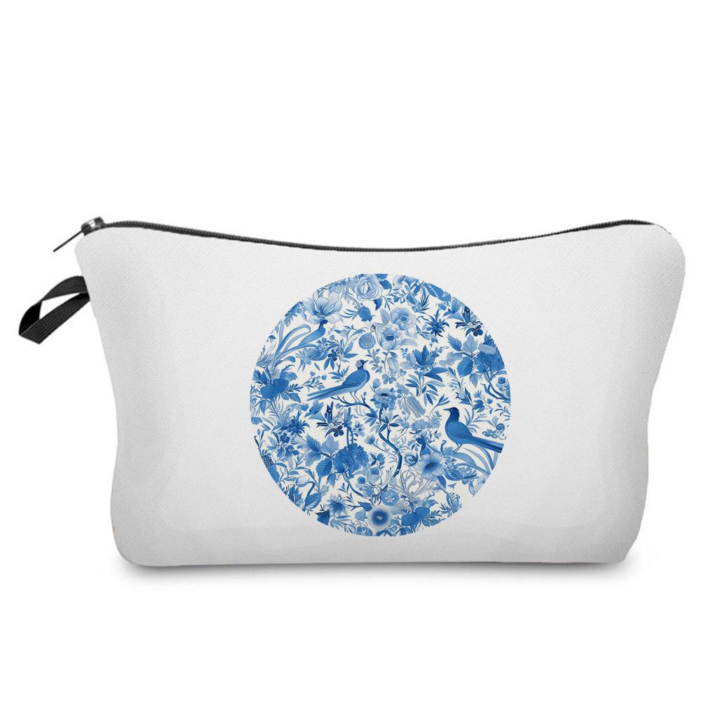 Women Blue and White Porcelain Print Cosmetic Bag Toiletries Organize Travel Storage Case 6358