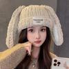 Korean Cute Long Rabbit Ears Thick Woolen Hat for Women In Autumn and Winter New Thickened Warm Ear Protection Pure Handmade Knit Hat