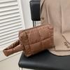 Solid Color Padded Makeup Bag Quilted Plaid Clutch Bag Simple Puffer Handbag  Ladies