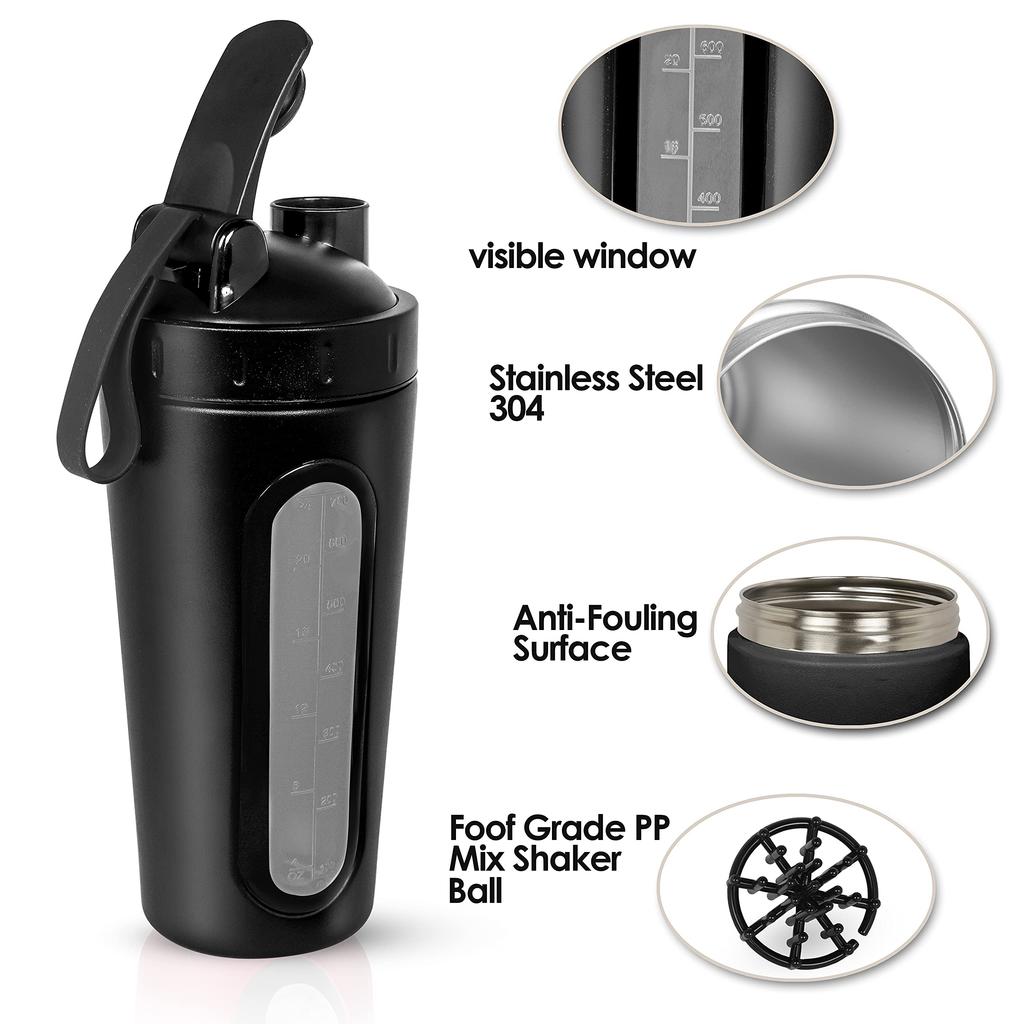BURRDOFF [Visible Window Stainless Steel Shaker Bottles For Protein Shake, Visible Window Gym Shaker Protein Shaker Bottle - Pack Of 1, 950 Ml, 8