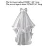 2 Tier Wedding Veil with Comb for Girls Communion Veil Bow Adorned by for Rhinestone Short Length Curly Edge Tulle Veil