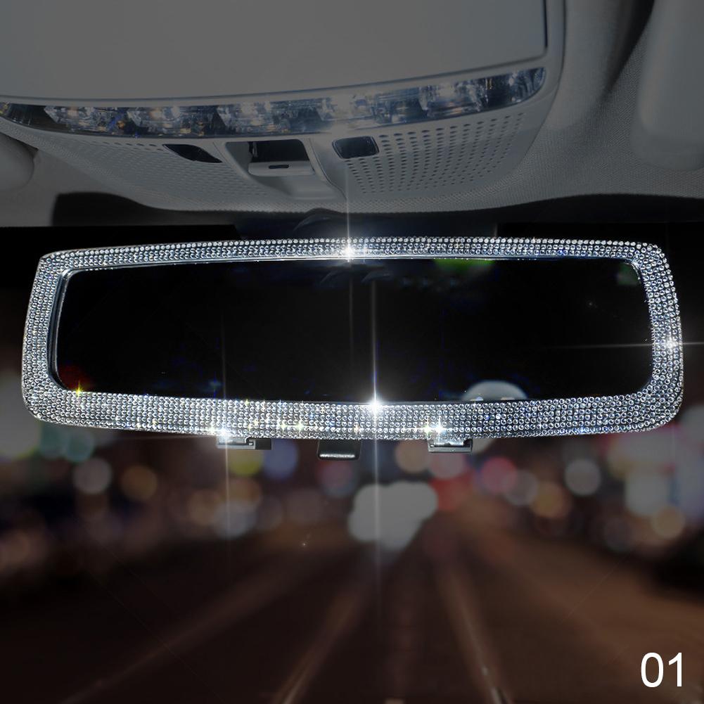 New Rhinestone Car Rearview Mirror Car Charm Bling Rearview Mirror Cover for Girls Pink Auto Accessories Interior for Woman