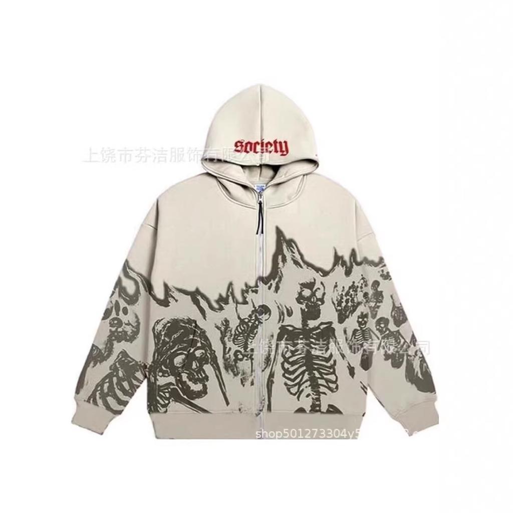American high street skull skeleton hooded sweater men's and women's trendy brand loose dark street pullover