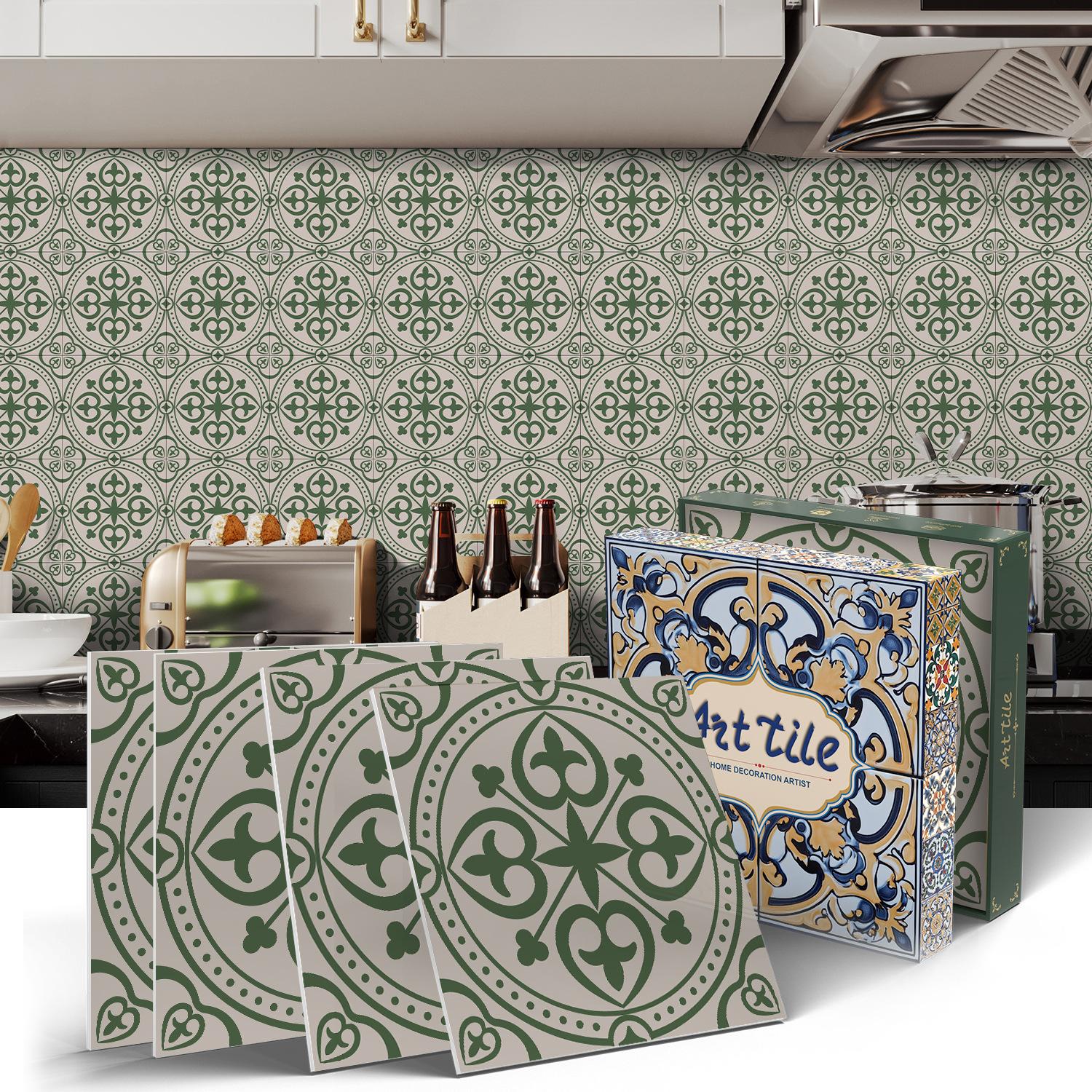 

Portuguese European Tile Sticker, Bedroom Kitchen Waterproof Self-Adhesive Wall Sticker Thickened Foam Pet Wallpaper Decoration 15CMx15CMx12PCS