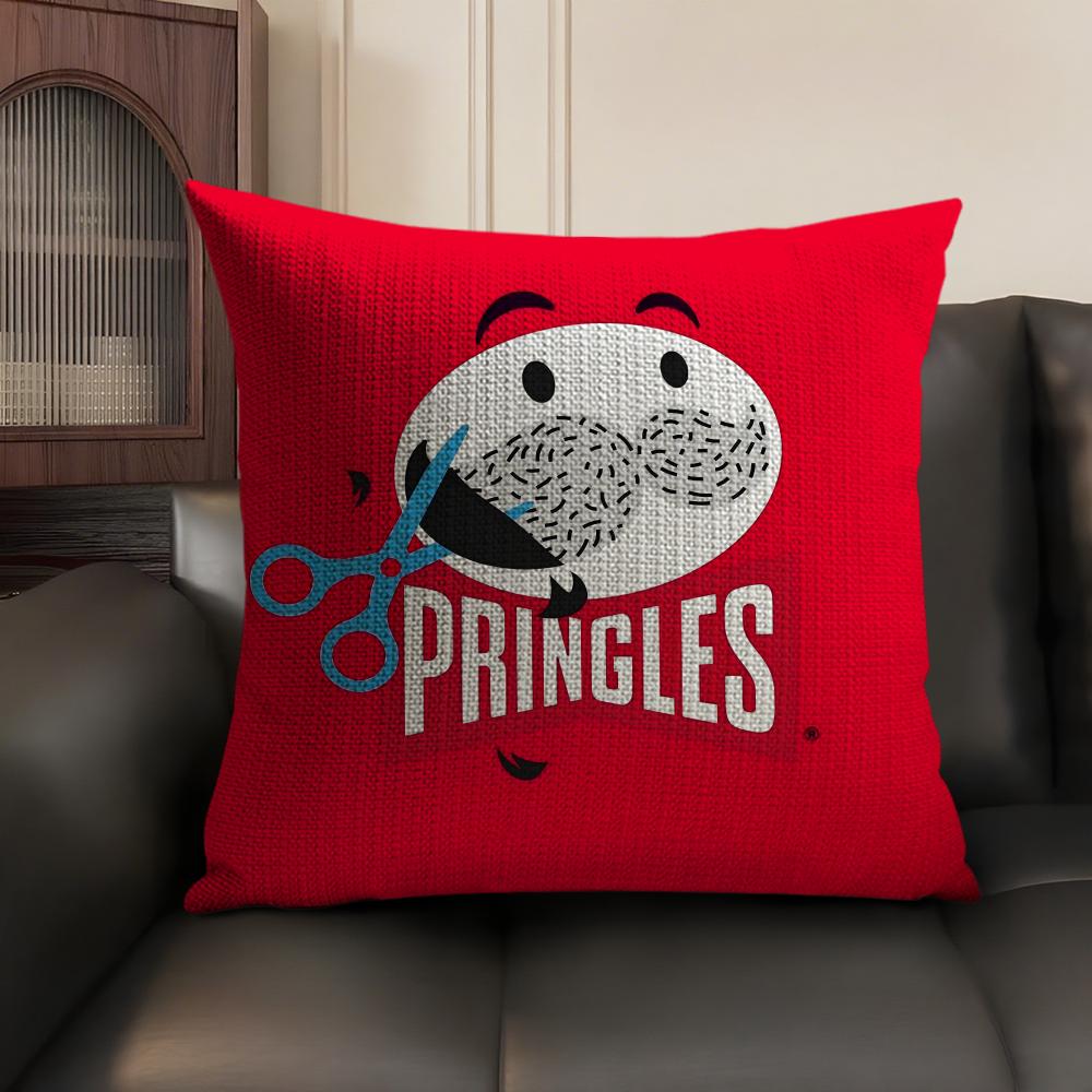 Classic P-Pringles Cushion Cover Summer Breathable Linen Organic Fabric Double-Sided Printing Sofa Pillow Case Home Decor