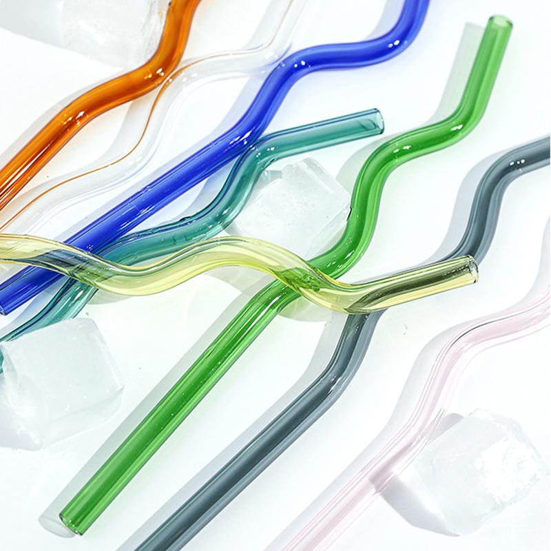 1Pc High Borosilicate Colorful Glass Straws Eco-Friendly Glass Wavy For Juice Cocktails Kitchen Party Bar Drinkware