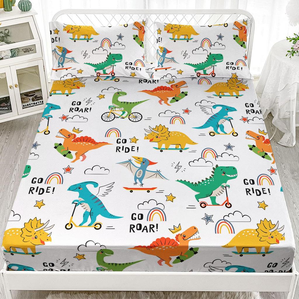 Cute Cartoon Dinosaur Pattern Mattress Three-Piece Digital Printing Cute Dinosaur Bedding Set