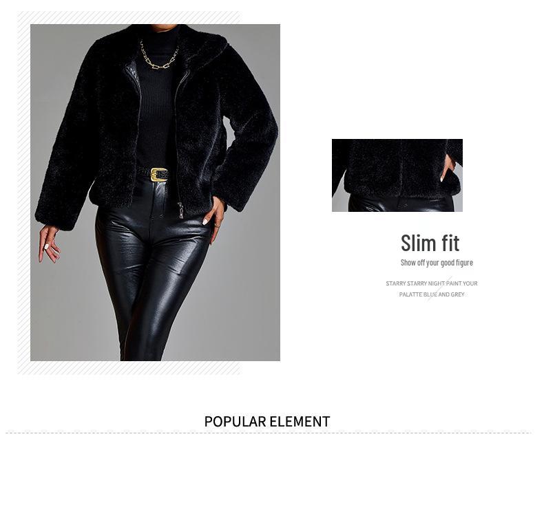 Abrigo Corto de Visón Negro de Terciopelo para Mujer Europea y Americana - Moderno, Cálido, Corte Slim