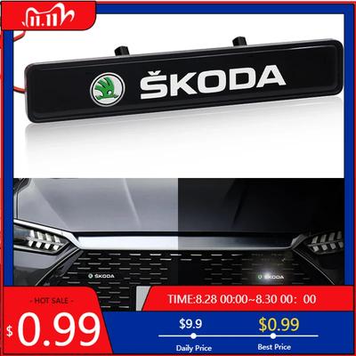 LLEV2 Car Sticker LED Car Front Grille Decorative Lamp Auto Mid-grid Beacon Light for Octavia Rapid Fabia Superb Kodiaq Scala Ka