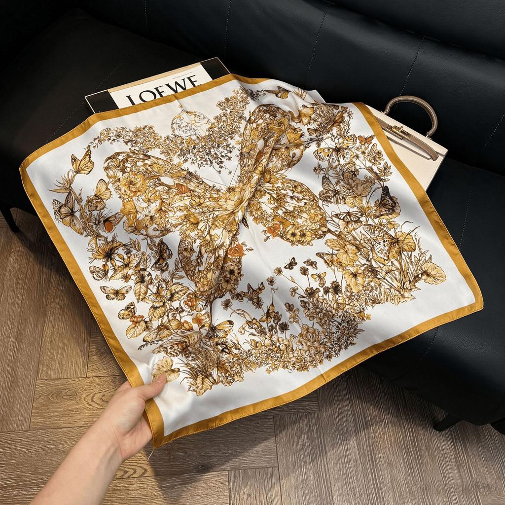 Lao Qian Feng Coffee Color Cashew Nut Silk Scarf Headscarf Versatile Neck Square Scarf Premium Sense Female Foreign Style Decorative Scarf Scarf