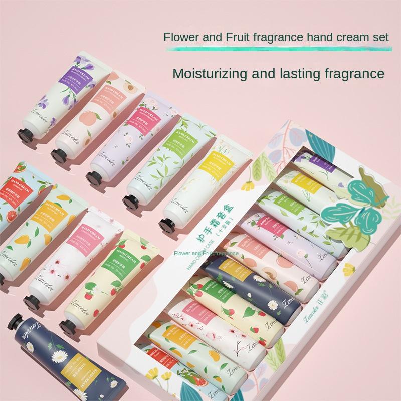 Kamille-Handcreme-Set, feuchtigkeitsspendende, feuchtigkeitsspendende, nährende Handcreme, Four Seasons, zarte weiße Handcreme, 10 Geschmacksrichtungen, Fruchtduft