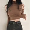 Sexy off Shoulder-topp Langermet, Tight, Hollow Out Høyhalset Underlag Kort T-skjorte Slim Fit