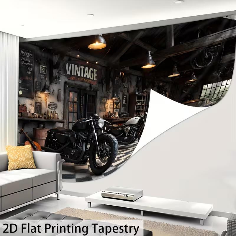 Man Cave Motorcycle Backdrop Vintage Car Repair Shop Photo Booth Background