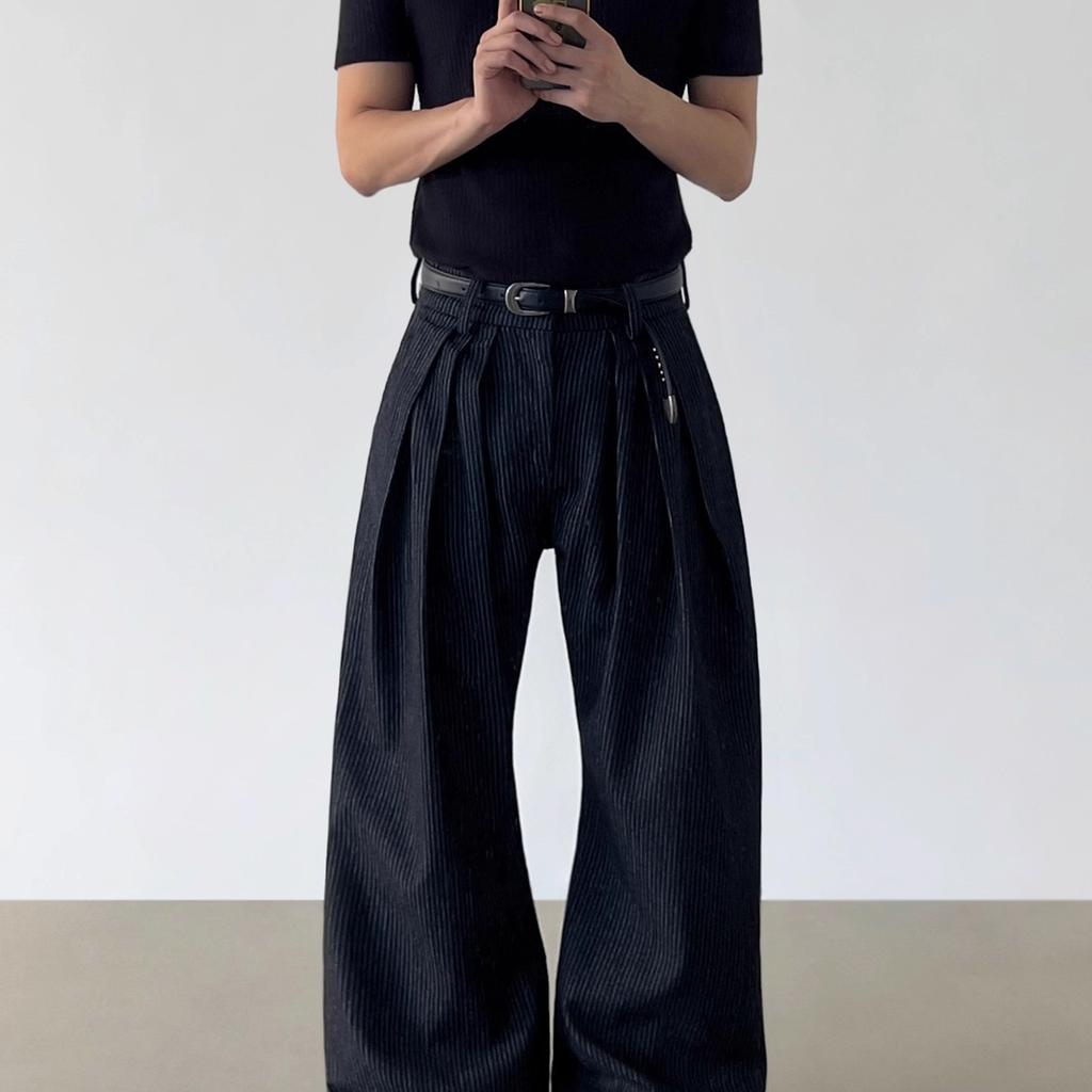 Amerikanischer Retro Old Money Stil Kuh Drei-Falten Gestreifte Jeans Herren und Damen Cleanfit Lässig Fließend Weiter Bein Hose