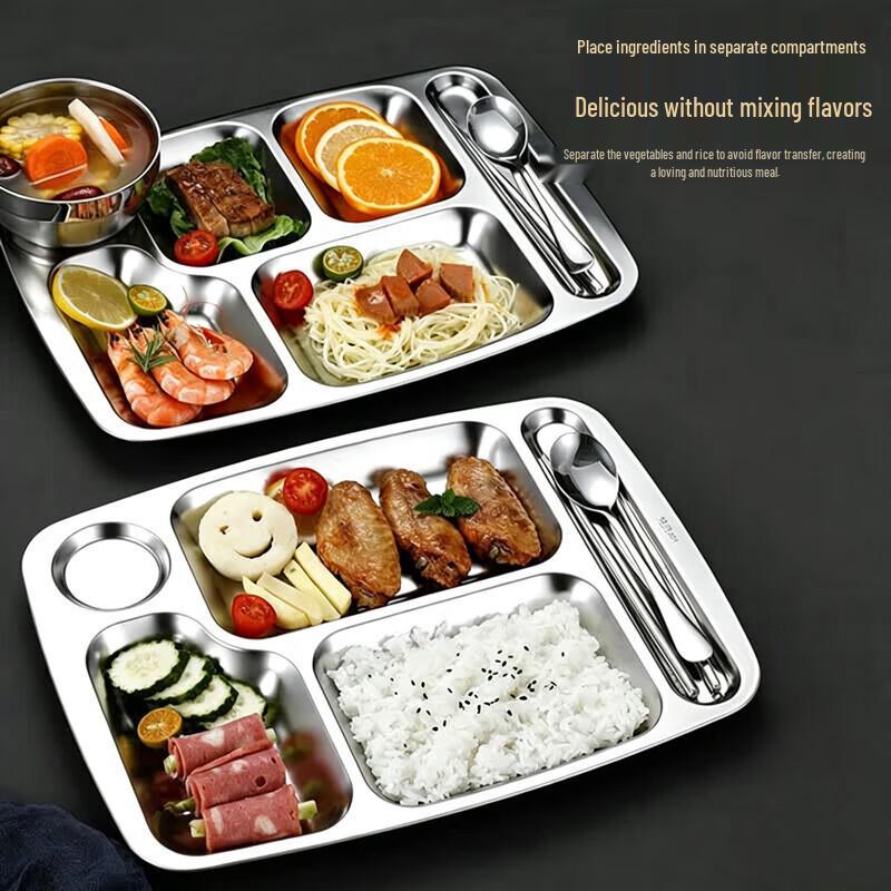 Zhuoliang Thickened 304 Stainless Steel Rectangular Multi-Compartment Meal Tray