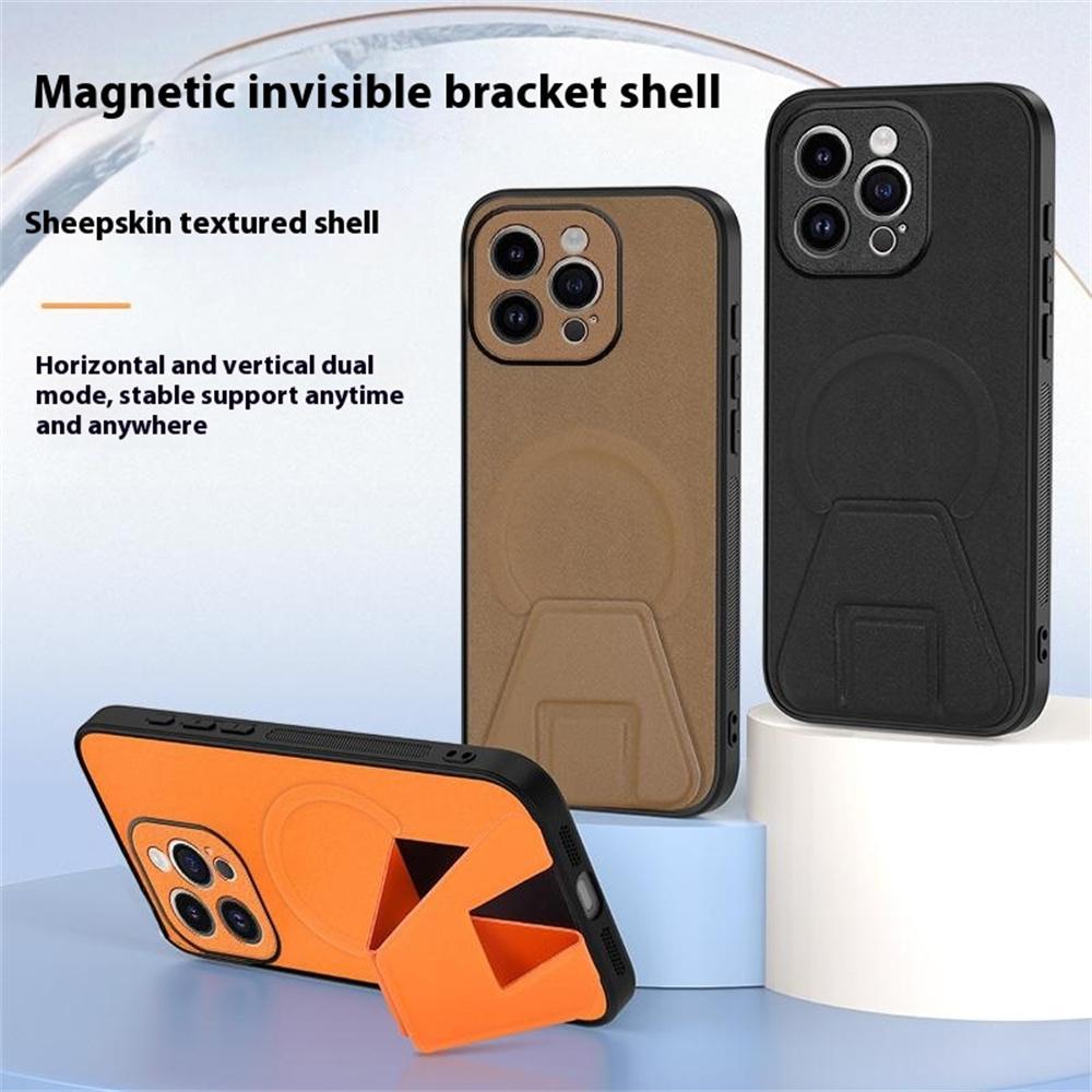 

For iPhone 13 Pro Case Compatible with MagSafe Kickstand PC+TPU+PU Phone Cover White