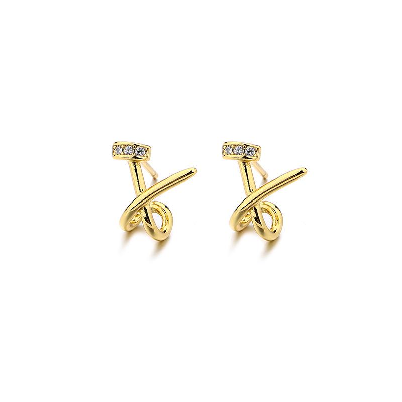 

S925 Посеребренные серьги с цирконовыми крестообразными завинчивающимися серьгами Уникальный индивидуальный дизайн, простые геометрические серьги для ногтей с высоким смыслом