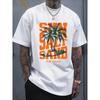 European Sizes Men'S Retro Tropical Palm Tree Print T-Shirt - Short Sleeve Round Neck Casual Beachwear with Coconut Grove Design