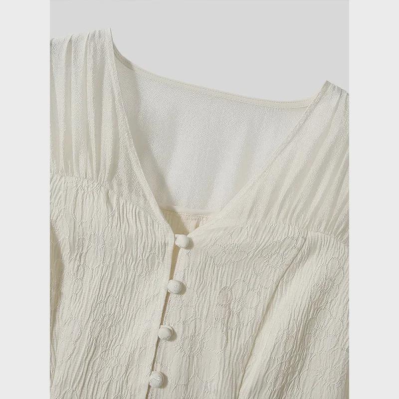 Clearance: Retro Chinese Style Puff Sleeve Jacquard Shirt
