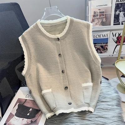 Vest for Women Sleeveless Sweater Tops Knitted Solid Color Sweater Vest Oversize Loose Versatile Casual Sleeveless Coat Vest Top