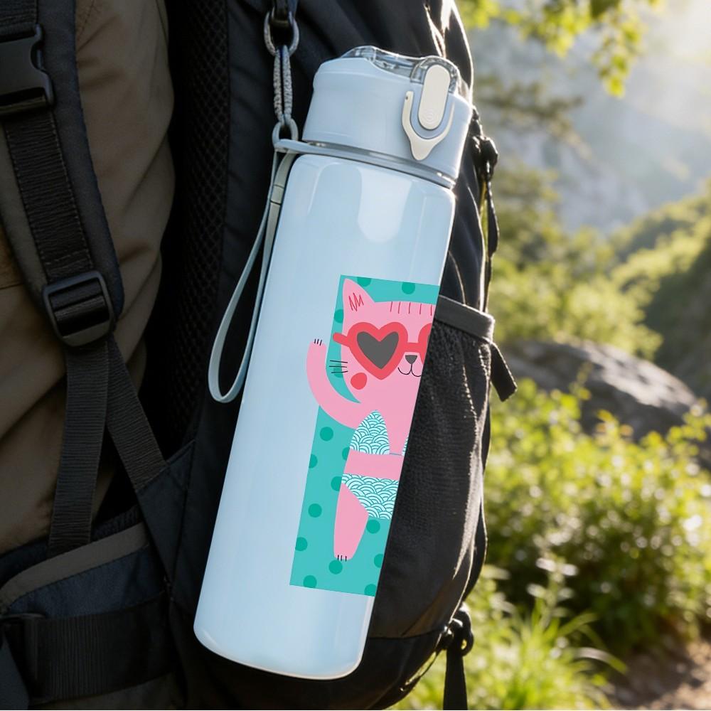 1PC Pink Phone Cartoon Pattern 750ml Color Plastic Sports Water Bottle Leakproof Flip Straw Lid Suitable for Sports Office Home Use