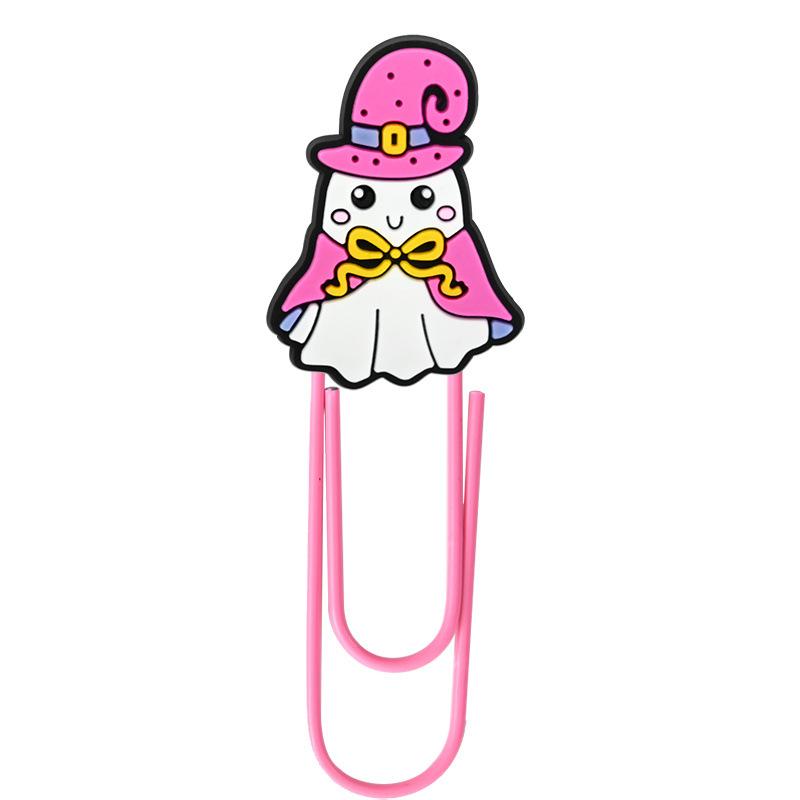 15Pcs Random Pattern Halloween Cartoon Bookmarks DIY Student Stationery Pink Storage Paper Clips Little Ghost Paper Clips Cute Halloween Gift