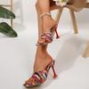 Mode Übergröße Damen High Heels Sommer Neue Mode Eckige Zehen Offene Zehen Farbblockmuster Zum Hineinschlüpfen Fuß Rutschfeste Stilettoabsätze