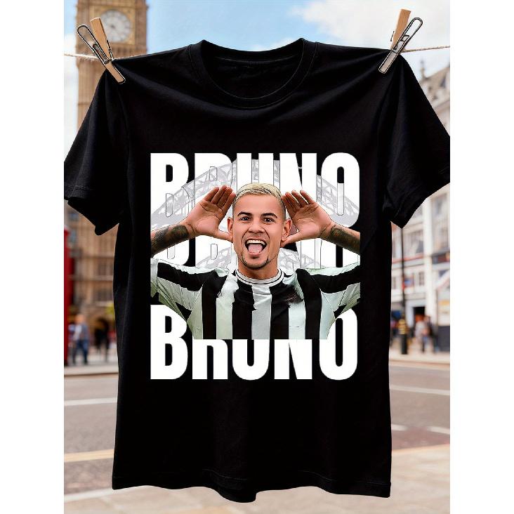 Мужская футболка Newcastle Geordie BRUNO для футбольного фаната - с надписью BRUNO и графикой игрока в действии, Повседневная футболка с круглым вырезом и коротким рукавом для дня рождения, S чёрный