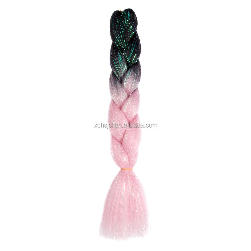 Customized Soft Heat Resistant Fiber Festival Ombre Pure 2 3 4 5 Tone Color Tinsel Glitter Jumbo Braiids