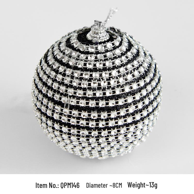 Schwarzes und Silbernes Schaumstoff-Weihnachtsbaumschmuck-Set - 8cm Bemalte Kugel & 10cm Klebedekorationen