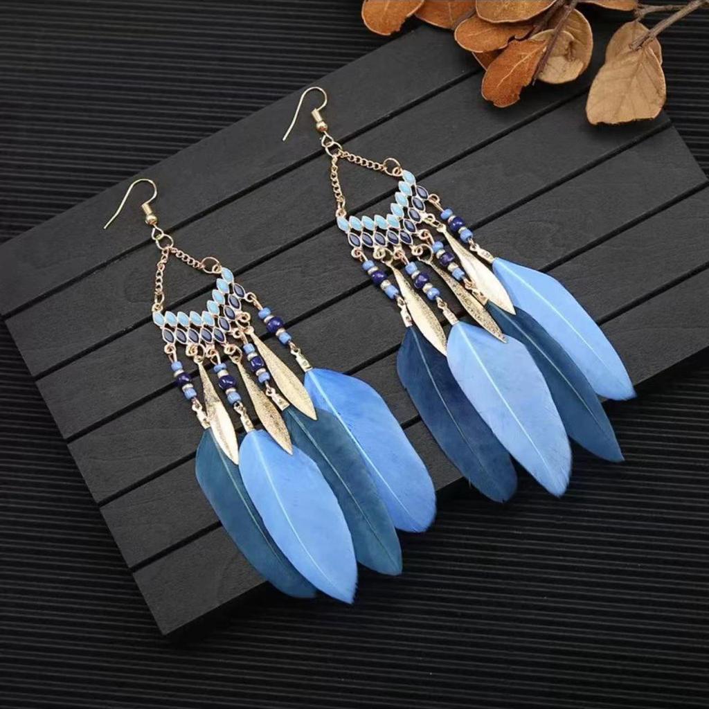Bohemian Turquoise Owl Dream Catcher Tassel Earrings for Women