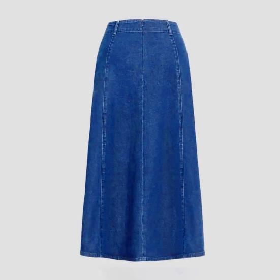 Denim Midi Skirt High Waist Large Hem Slimming Design Midi Skirt Solid Color Office